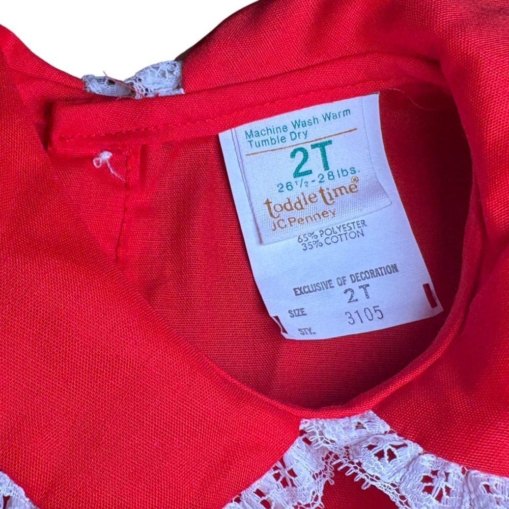 Vintage Toddler Baby Girl Red Long Sleeve Ruffle Holiday Valentine Dress Lace 2T - Picture 3 of 8